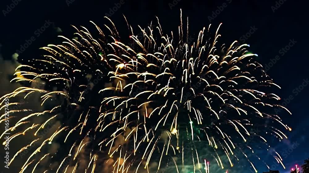 Poster vibrant and colorful fireworks explode in the night sky, creating a stunning display of light and pa