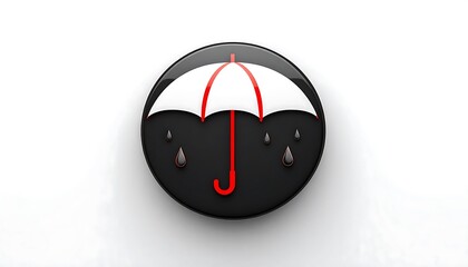A glossy, black circular button displays a white umbrella with red accents, signifying protection from rain.