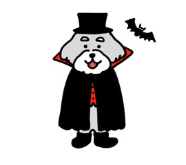 ハロウィンのドラキュラの仮装をした手描き犬