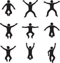 Stick Figures Jumping and Celebrating. Vector Set of People in Motion.