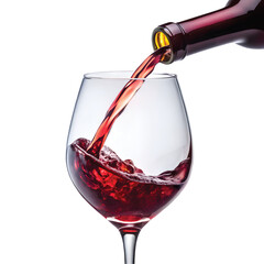 Wine Pouring into Glass: Red wine being poured from a bottle into a crystal glass, sharp details PNG