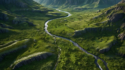 Aerial Panoramic Mountain Range with Dense Forests and Cliffs