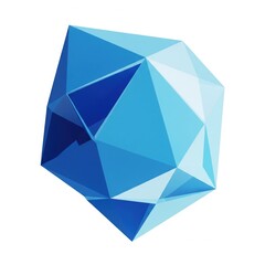 A geometric polyhedron in shades of blue, showcasing sharp angles and facets, creating a modern and abstract visual appeal.
