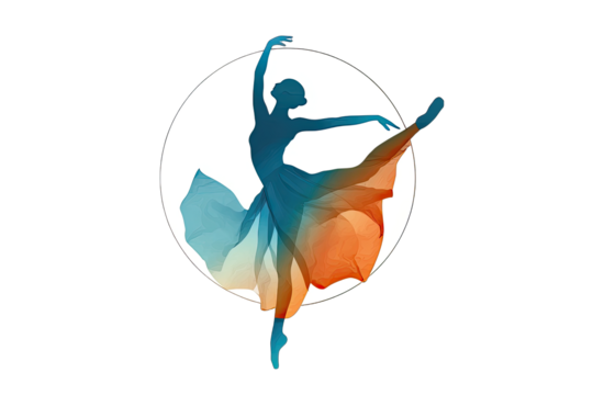 Silhouetted ballerina in mid-leap, vibrant colors