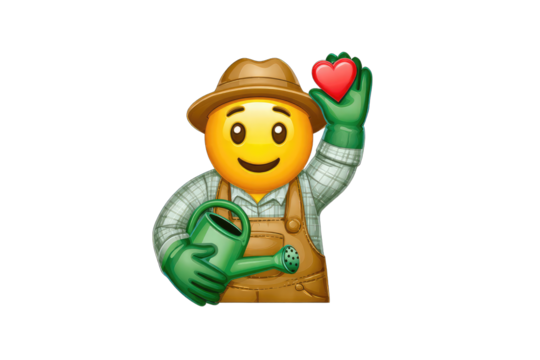 Cheerful farmer holding a heart-shaped tomato