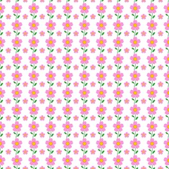 Seamless Floral Pattern with Pink Blossoms and Green Leaves