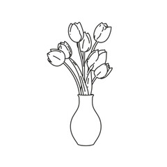 line art vector illustration of tulip flowers in a pot