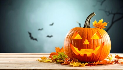 Glowing jack-o'-lantern on a wooden surface.