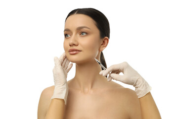 Facial cosmetic treatment in progress, isolated on white, PNG