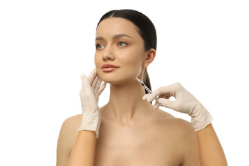 Woman getting a cosmetic injection, isolated on white, PNG