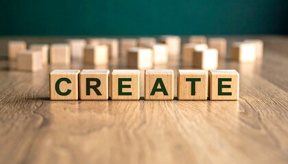 Wooden blocks spelling out the word create.