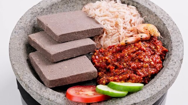Homemade Sambal Terasi, Traditional Spicy Indonesian Chili Paste with Shrimp Paste and Fresh Red Chili