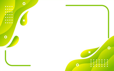 green abstract background with drop and wave pattern, decorated with white geometric elements.