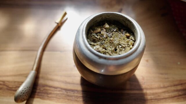 Preparing a mate to drink in the morning or afternoon. With good quality yerba mate