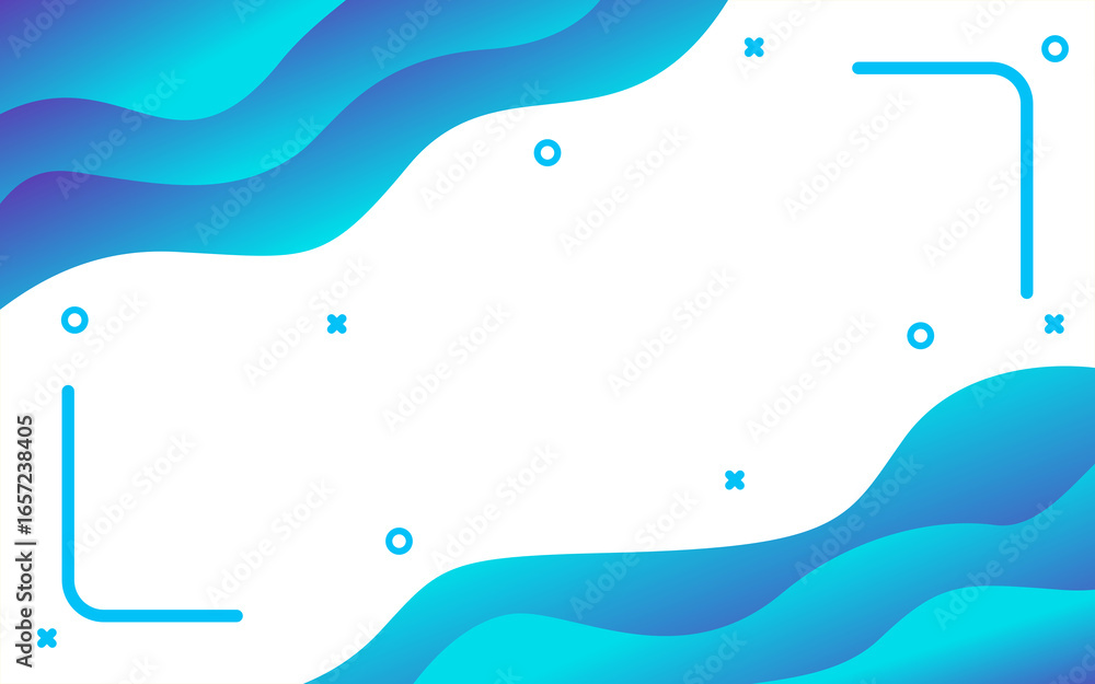 Poster blue abstract frame with wave pattern. decorated with geometric elements.