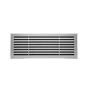 A silver rectangular vent with horizontal slats is centered on white or transparent background
