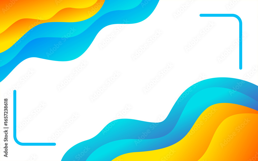 Poster an orange-blue abstract frame with a wavy pattern. decorated with curved lines at the corners.