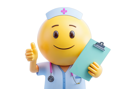 Cartoon emoji nurse with clipboard