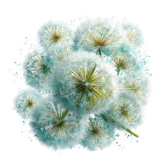 A cluster of light teal dandelions.  Close-up, artistic