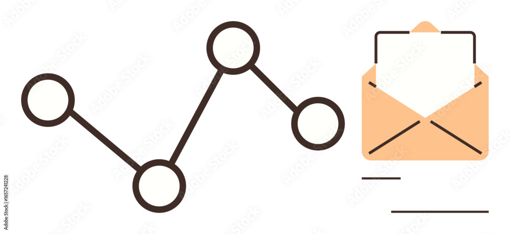 Poster graph line with connected nodes next to an open envelope symbolizing report sharing, data exchange, 