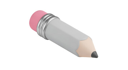 Pink Eraser Pencil with Gray Body and Black Tip on Transparent Background