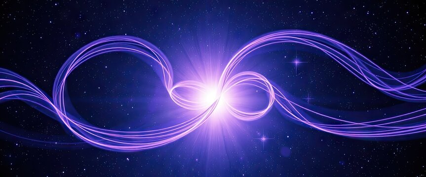 Captivating purple light trails form infinity symbol against starry night sky, radiating energy