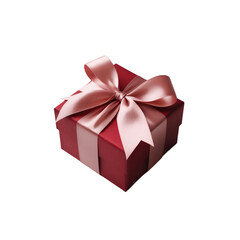 Obraz premium Red gift box with pink satin bow angled view present