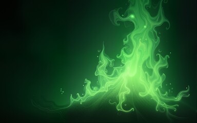 Abstract green flames and fiery energy against a dark background, perfect for fantasy or mystical concepts. High quality