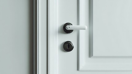 Ornate White Door Panel with Polished Silver Handle & Keyhole Minimalist Design