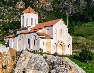 Mountain church nestled among rocks