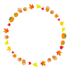 秋の丸いフレームイラスト