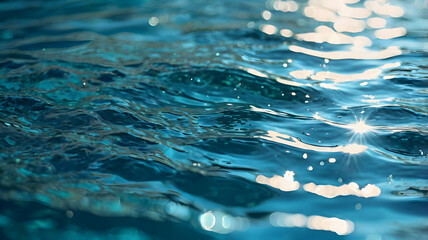 Abstract Teal Blue Water Ripples with Sun Reflection