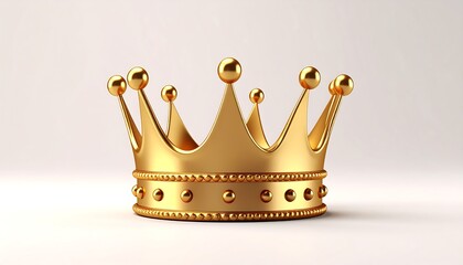 A regal golden crown stands prominently on a plain background, showcasing its intricate details and opulent design.
