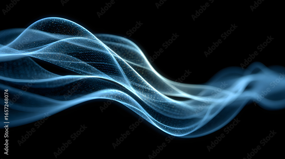 Poster abstract blue on black background texture. dynamic curves ands blurs pattern. detailed fractal graph