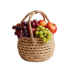 A woven basket filled with colorful fruits