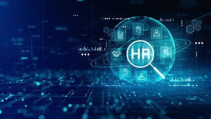 Digital Human Resources Concept with Global Network and HR Interface for Employee Management and Recruitment Analytics - Powered by Adobe