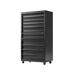 Black metal storage cabinet with multiple drawers