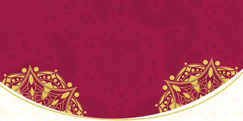 Elegant Islamic Background with Golden Mandala Pattern on Burgundy