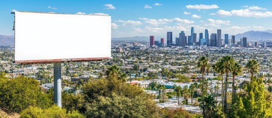 Blank billboard overlooking Los Angeles cityscape