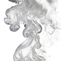 Fototapeta premium White gray smoke vapor fumes swirls shapes transparent background image isolated close-up abstract png