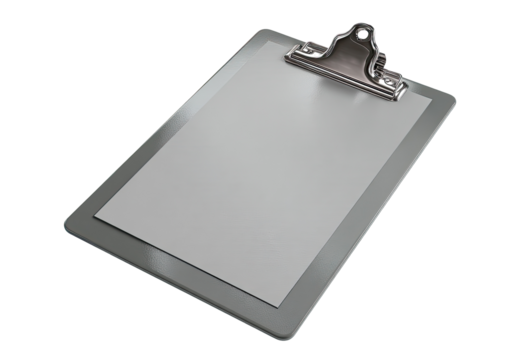 Blank clipboard, angled view, light gray