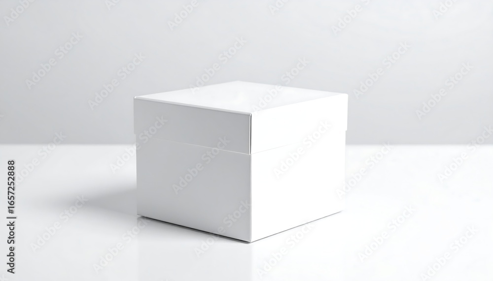 Aufkleber plain white box sits on a white surface in a studio setting, showcasing simplicity and minimalism wi