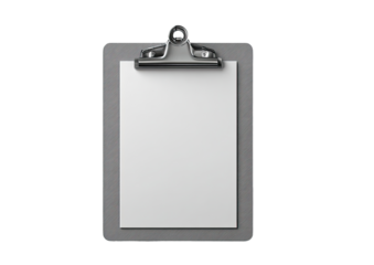 Gray clipboard with blank white paper
