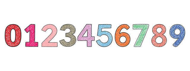 scribble crayon numbers digits drawing flat color vector illustration template design