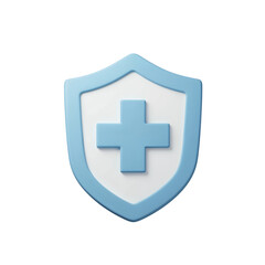 Obraz premium Blue and white shield emblem with a light blue cross symbol representing health and protection isolated on transparent background