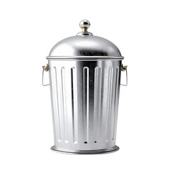 Metal trash bin isolated on white background.
