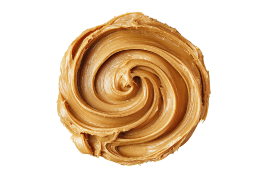 Swirling, smooth peanut butter in a circular pattern