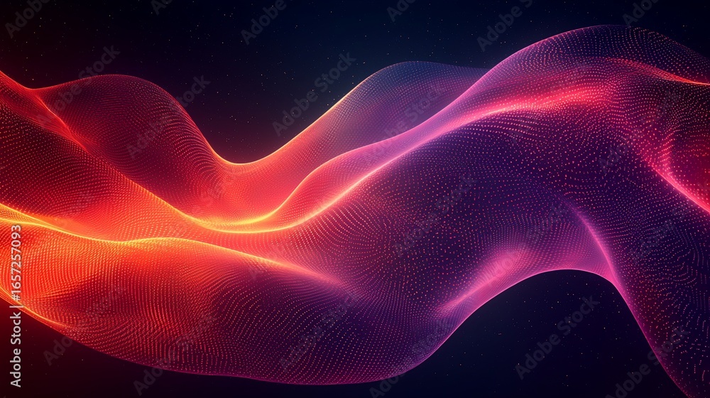 Poster abstract digital wave design with glowing particles in dark space