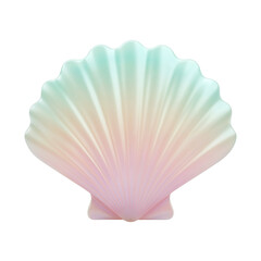 Fototapeta premium Beautiful iridescent scallop seashell with pastel pink and aqua gradient isolated on transparent background