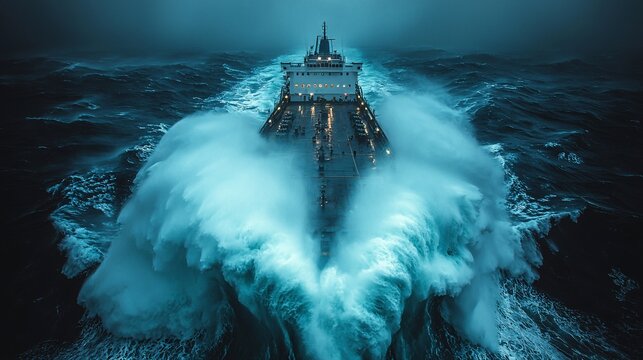 Powerful Ship in a Stormy Ocean